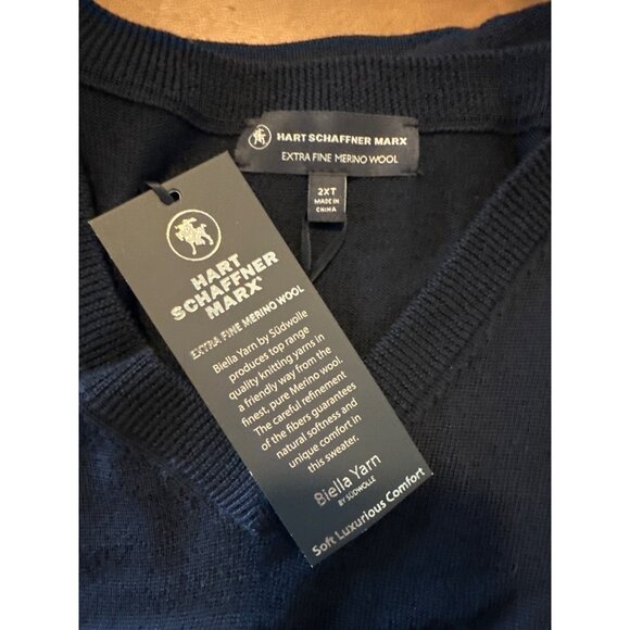 Hart Schaffner Marx 2XLT Navy ExtraFine Merino Wool Pullover V-Neck Sweater Vest - Picture 4 of 4